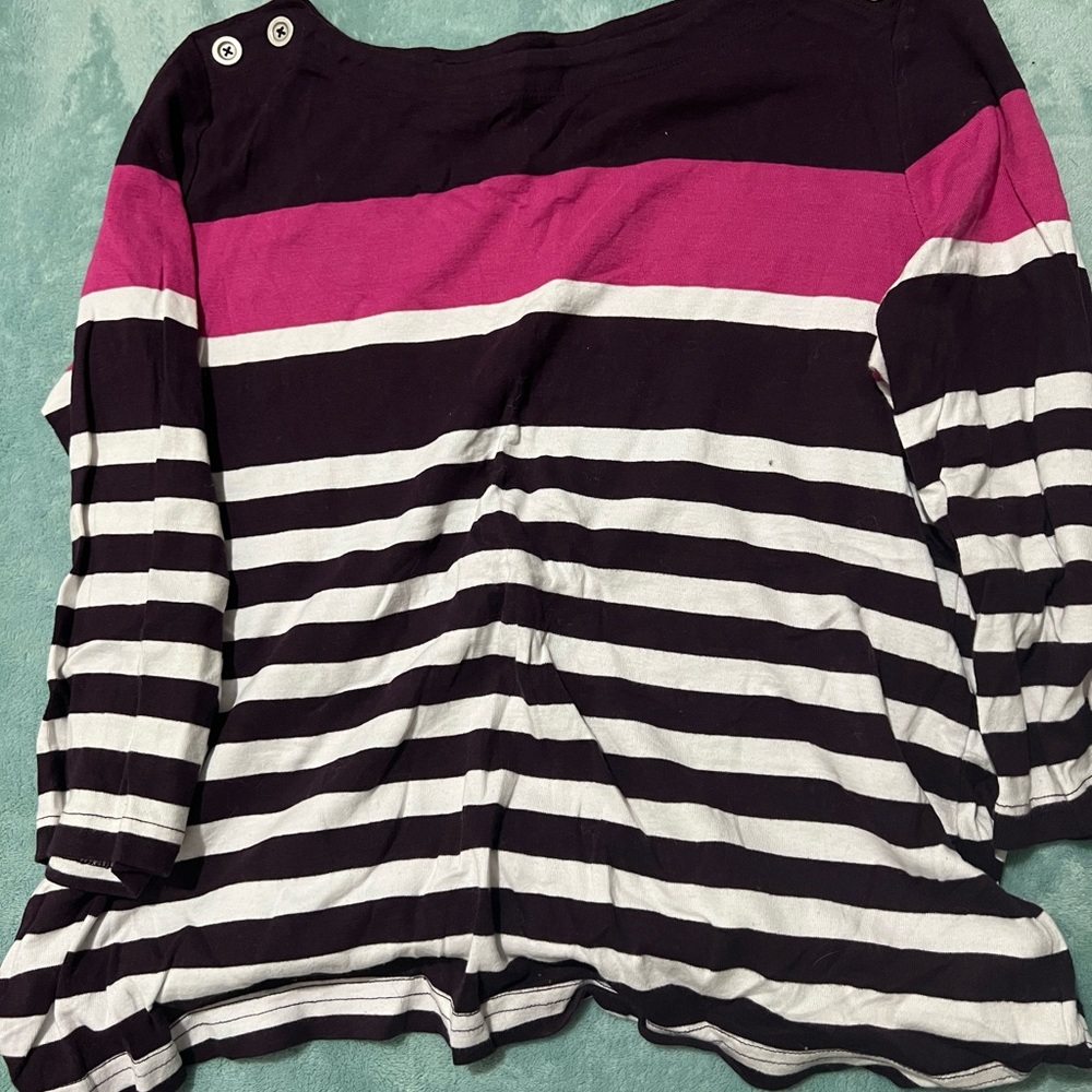 Croft & Barrow Pink and Black Striped Long Sleeve Top
